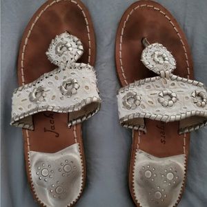 Jack Rogers Sandals White with Silver Trim  Size 5.5  Good Condition!
